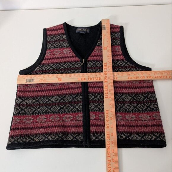 Herman Geist Fair Isle Vest Womens Size Large Black Red Wool Vintage Sleeveless - Picture 7 of 9